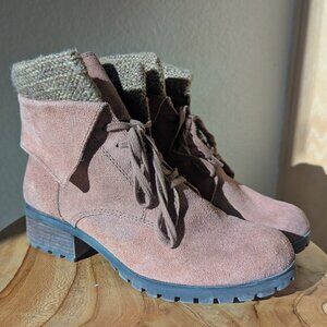 Lucky Brand suede lace up combat boot camel 8.5